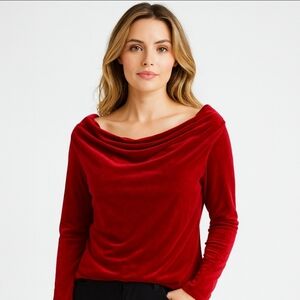 Cato Red Draped Cowl Neck Top With Rhinestones Sz Lg